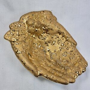 Holley Ross Weeping Bright Gold Trinket DISH 22K Open Hands Ceramic Vintage